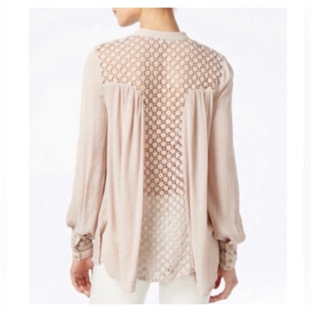 Free People Women’s “The Best” Crochet Lace Back, Button Blouse Beige Size Small